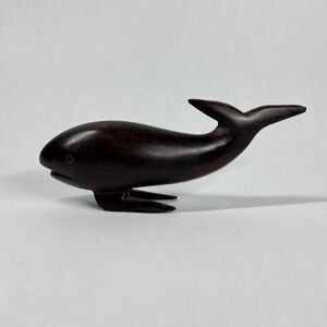 Vintage Mid Century Ironwood Dark Solid Wood Carved Whale Figurine 7” Long